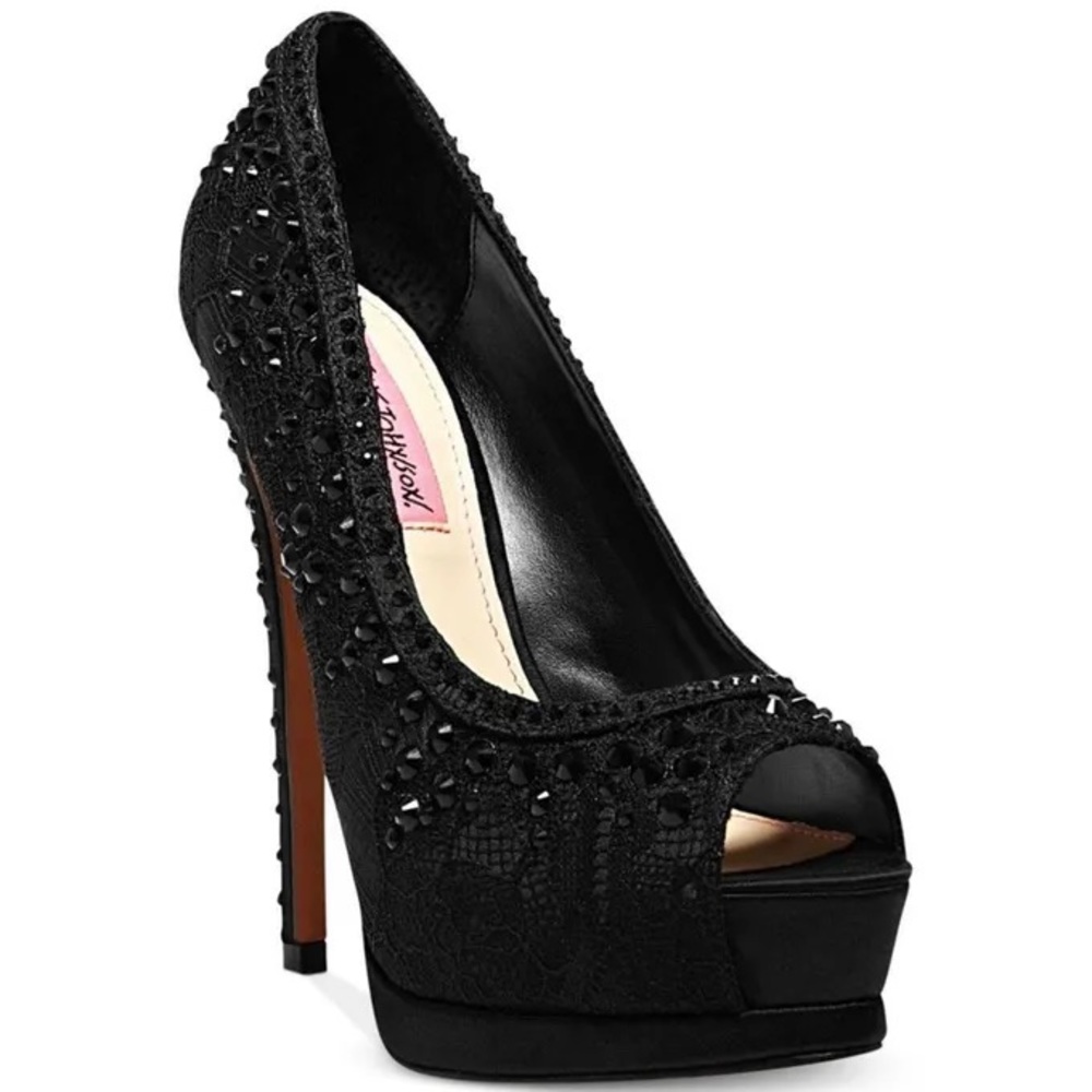 Betsey Johnson black rhinestone heels